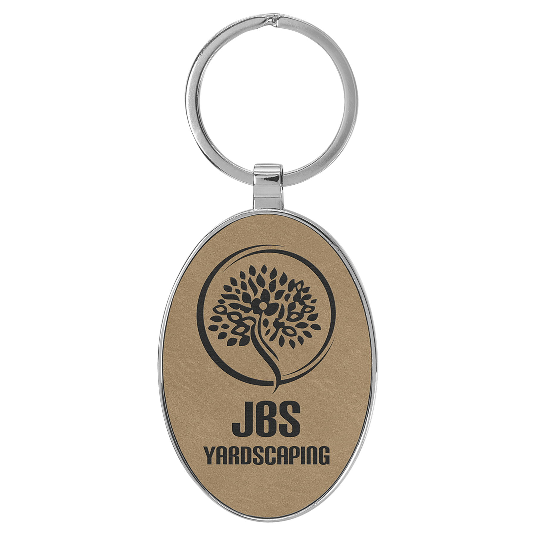 Leatherette Oval Keychain with Metal Frame