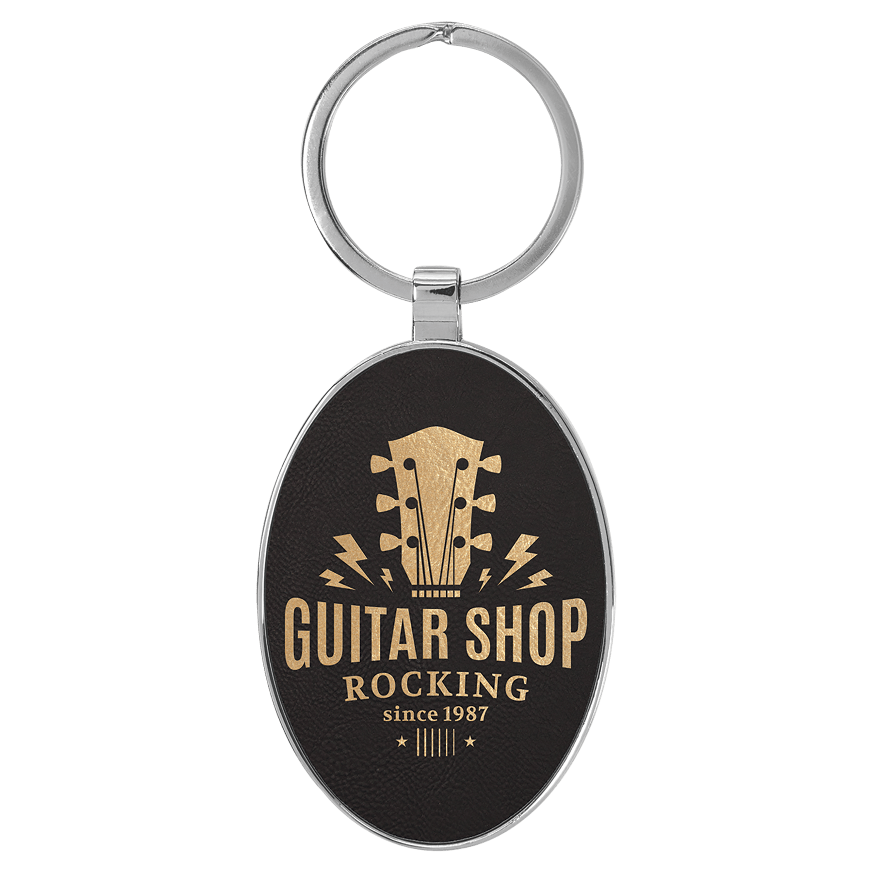 Leatherette Oval Keychain with Metal Frame