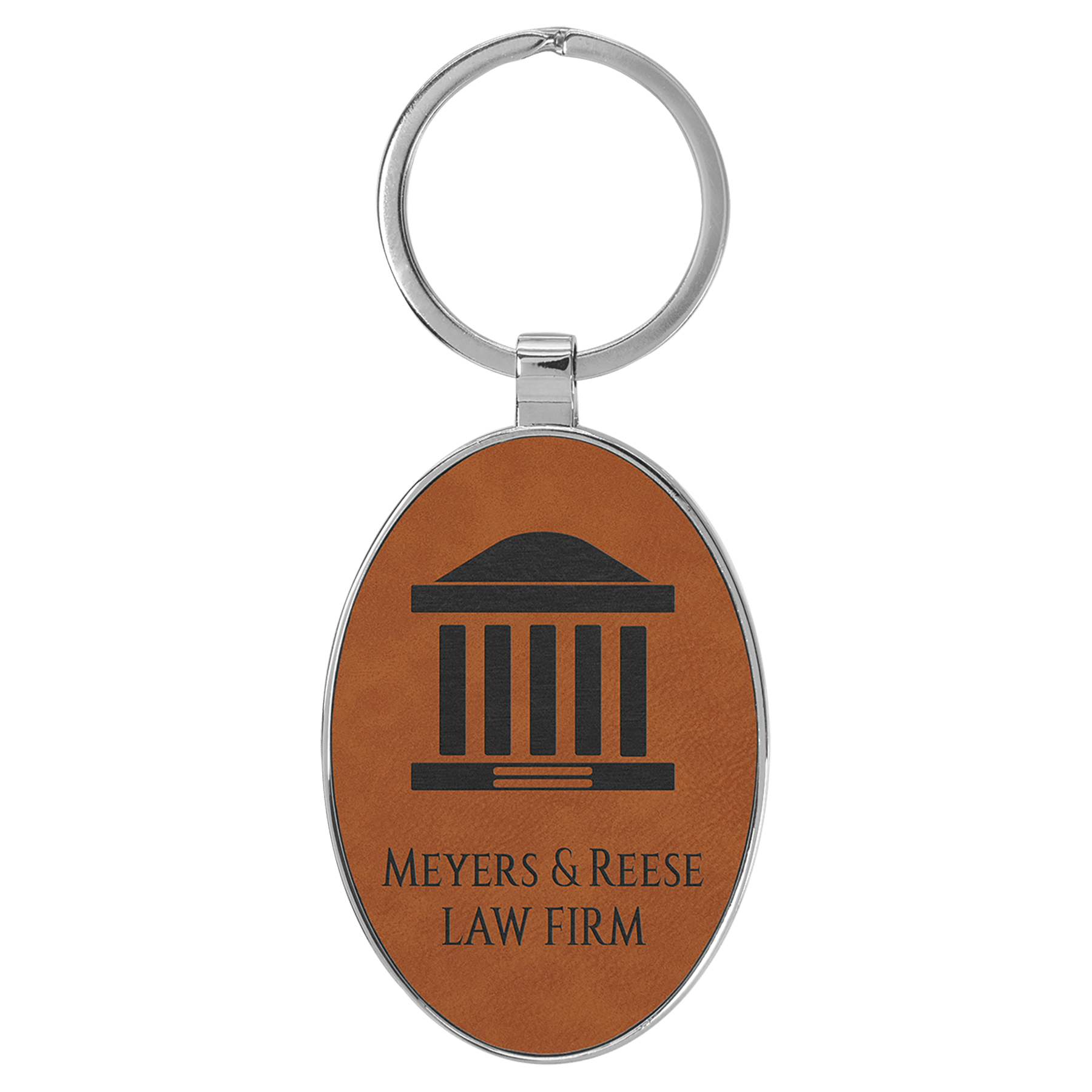 Leatherette Oval Keychain with Metal Frame