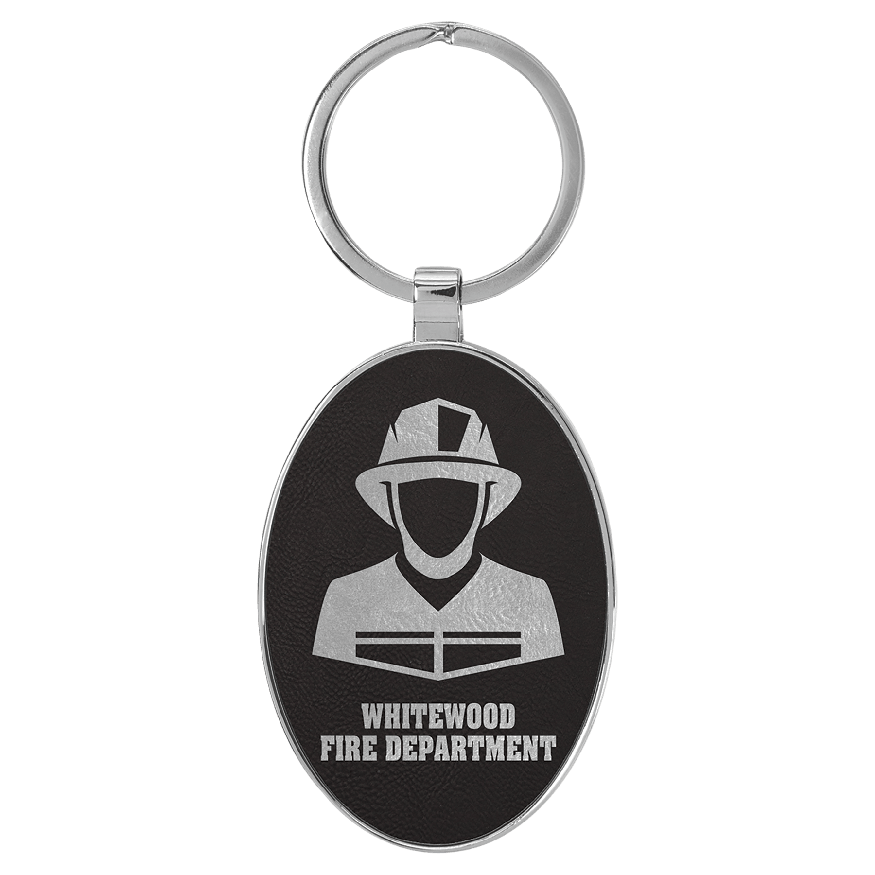 Leatherette Oval Keychain with Metal Frame