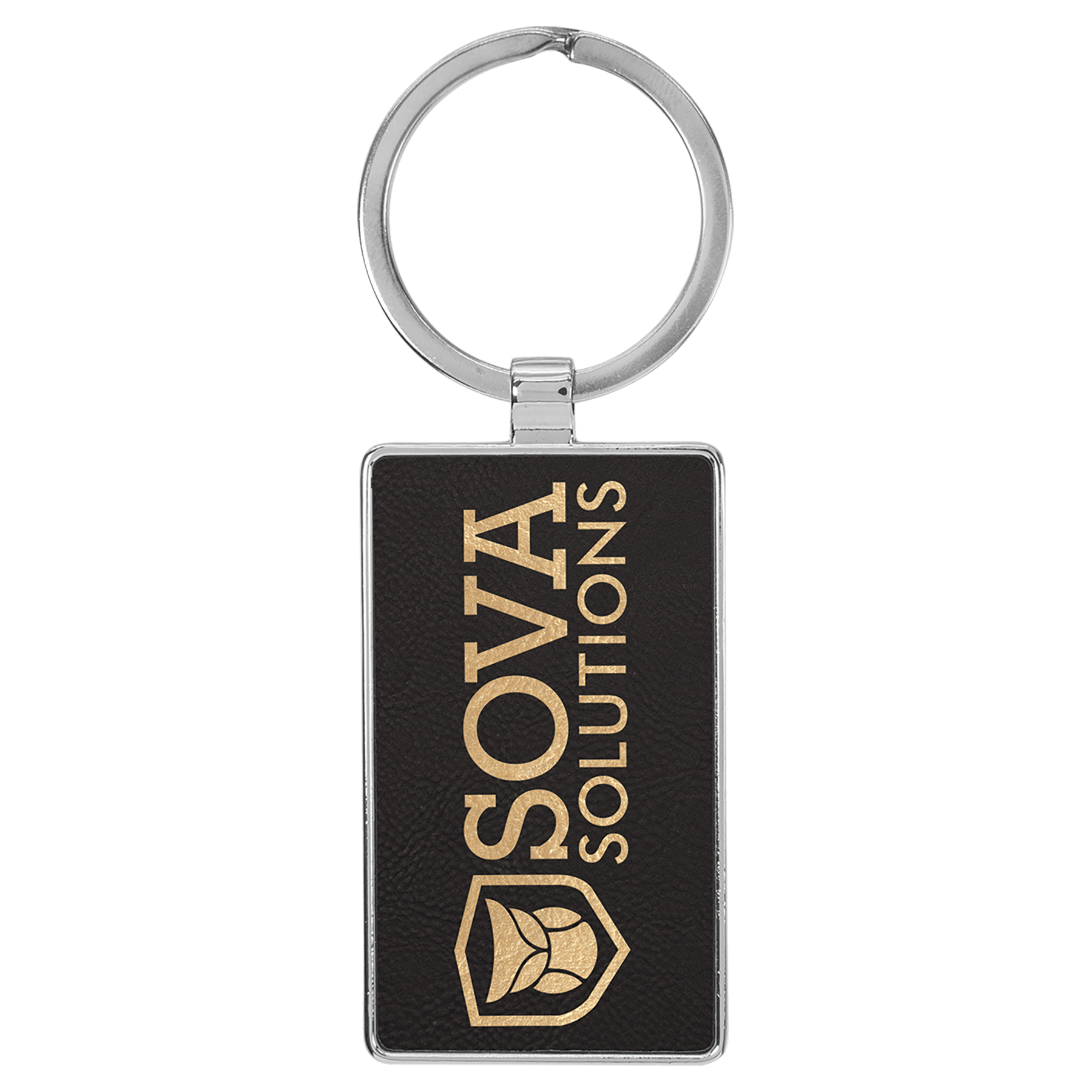 Leatherette Rectangle Keychain with Metal Frame