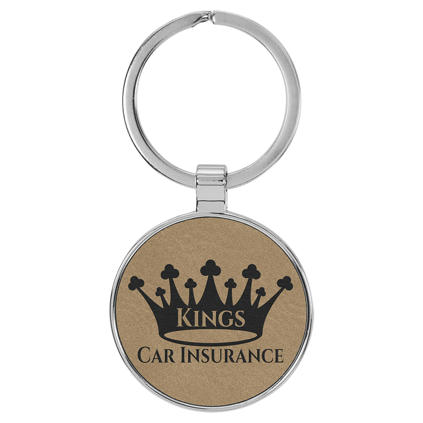 Leatherette Round Keychain with Metal Frame