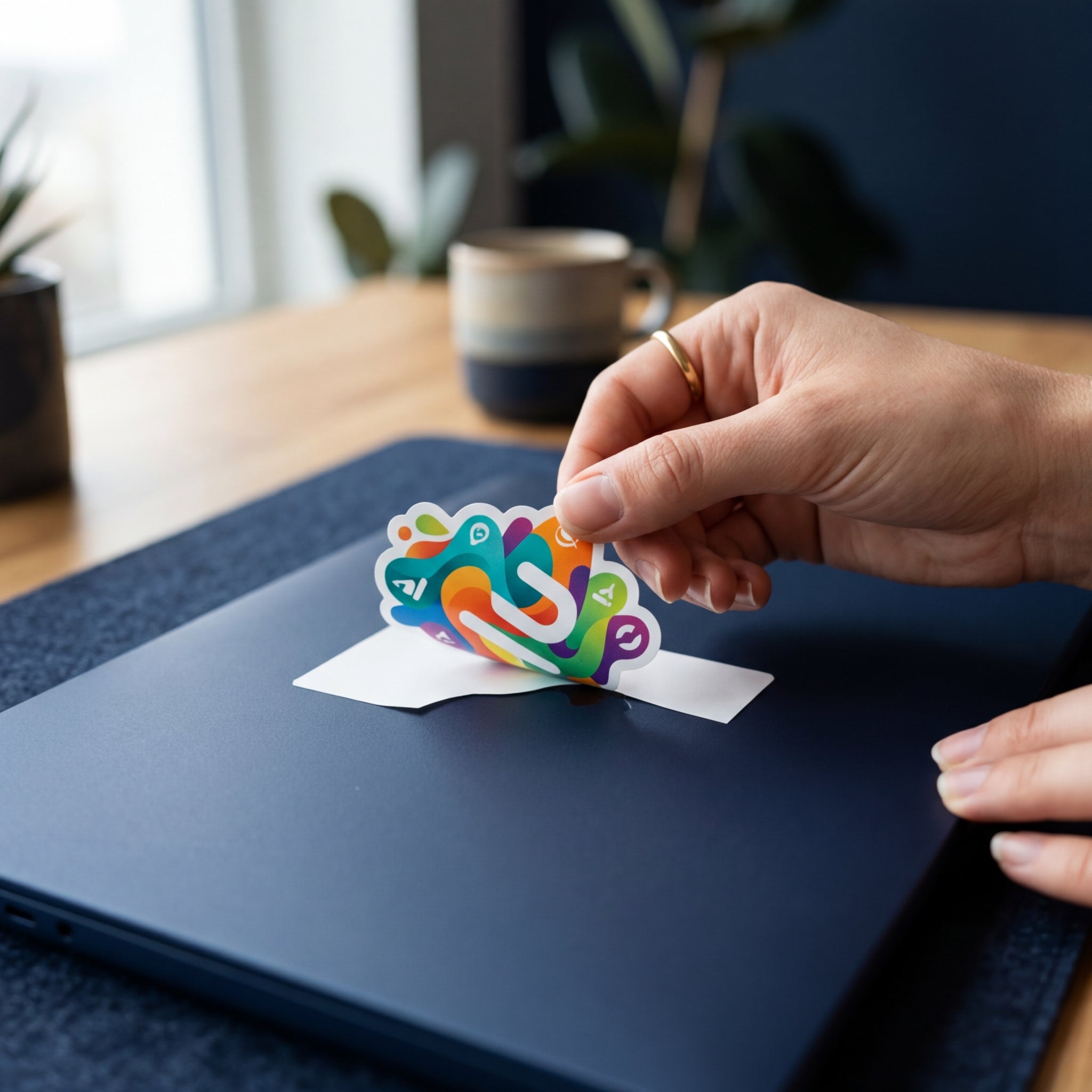 Applying a custom die cut sticker to a laptop
