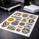 DTF Gang Sheet - Full color transfer designs printed on white film, ready to cut and heat press