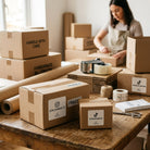 Square brand stickers on small business shipping packages