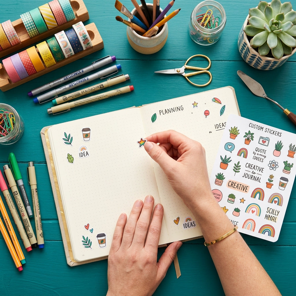 Decorating a notebook with custom sticker sheet designs